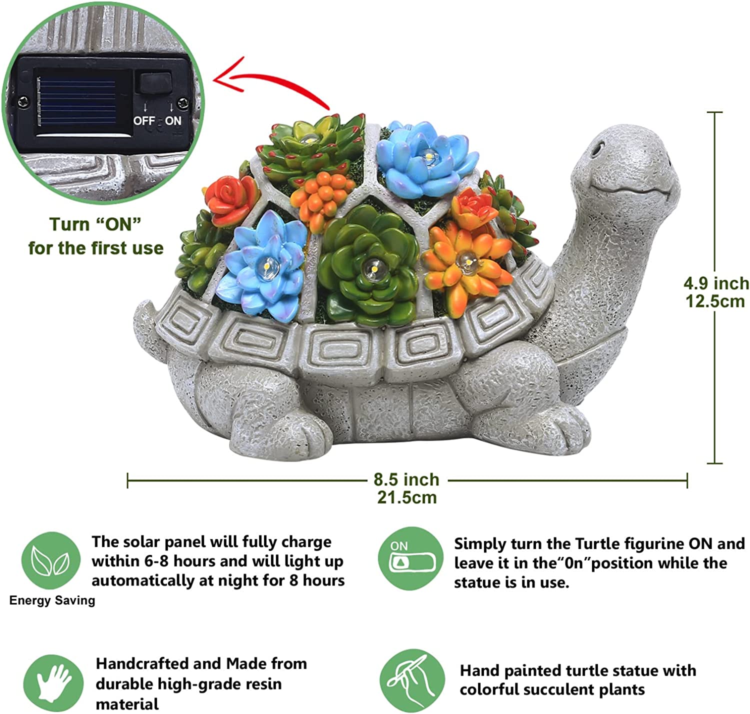Nacome Solar Garden Outdoor Statues Turtle with Succulent and 7 LED Lights-Outdoor Lawn Decor Garden Tortoise Statue for Patio-Balcony-Yard-Lawn Ornament-Unique Housewarming Gifts-Stumbit Gardening
